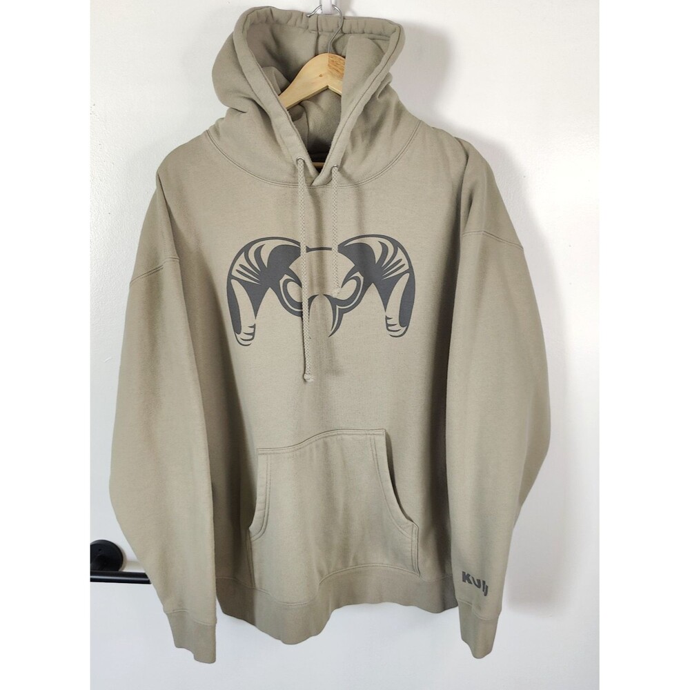 KUIU Hoodie Mens XL Tan Fleece Pullover Ram Logo Hunting Sweatshirt Outdoor
